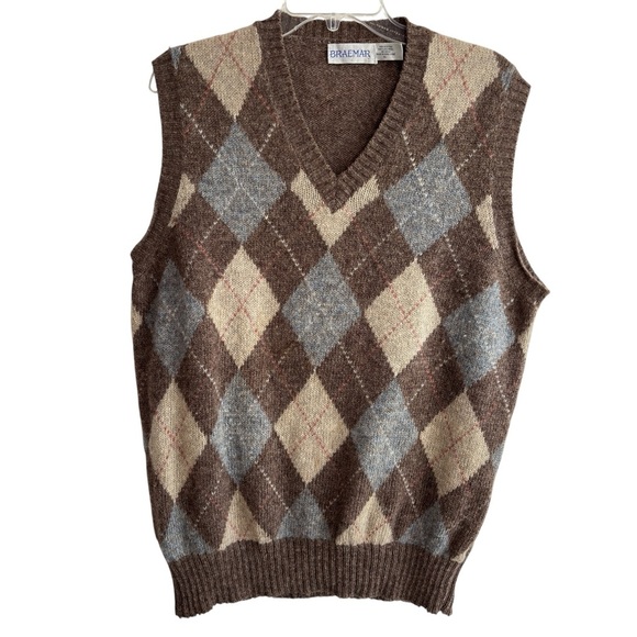 VTG Breamar Mens XL 100% Scottish Wool Sweater Vest Argyle  Made in Hong Kong - Picture 1 of 9
